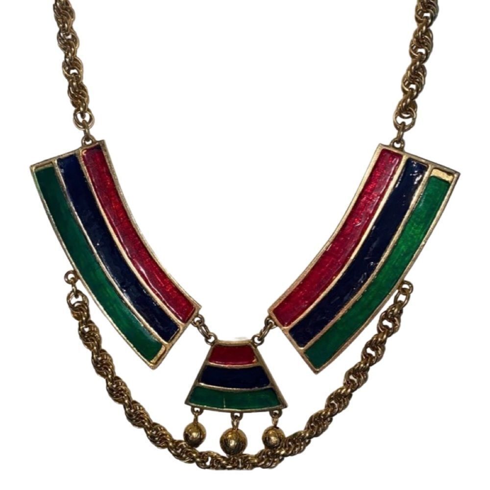 Rare Accessocraft Egyptian Style Poured Glass Statement Necklace